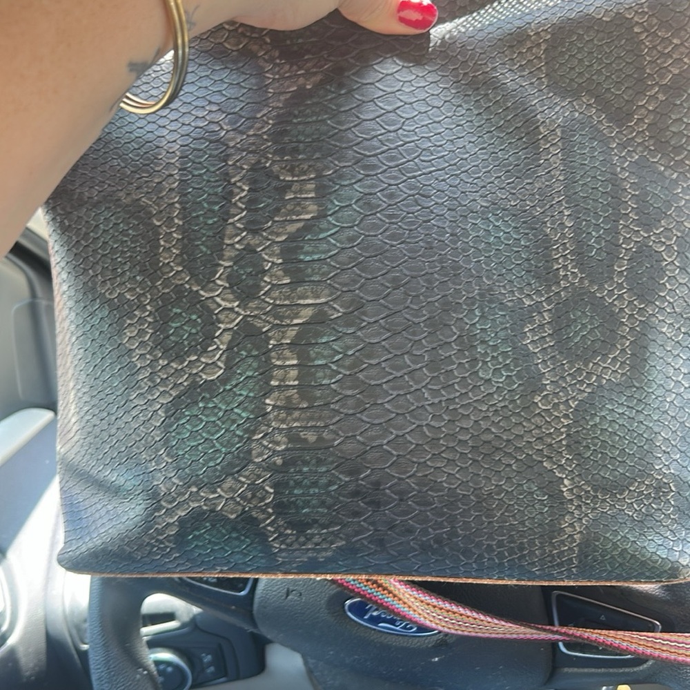 Consuela Green and Black Snake Print Crossbody Bag